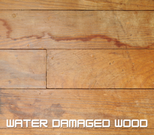 Oak hardwood flooring with visible water damage